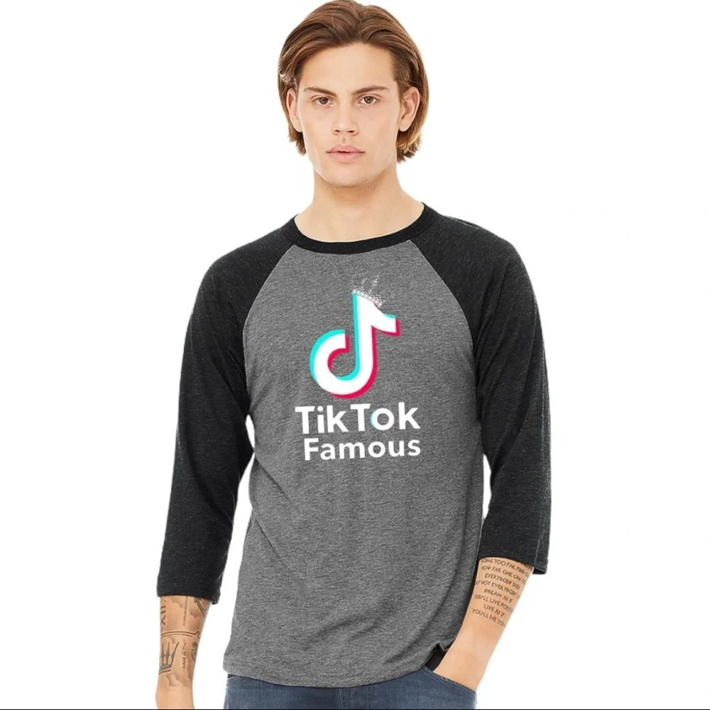 NEW 3200 Unisex 3/4 Sleeve “Tick Tok Famous” Social Media Baseball Style Shirt